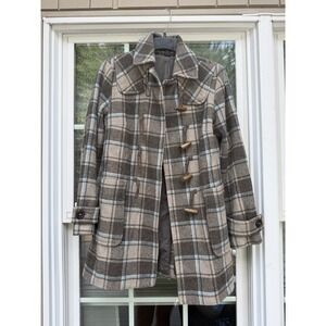 GAP Y2K Women's Wool Blend Plaid Duffle Toggle Coat Peacoat XS Statement Jacket